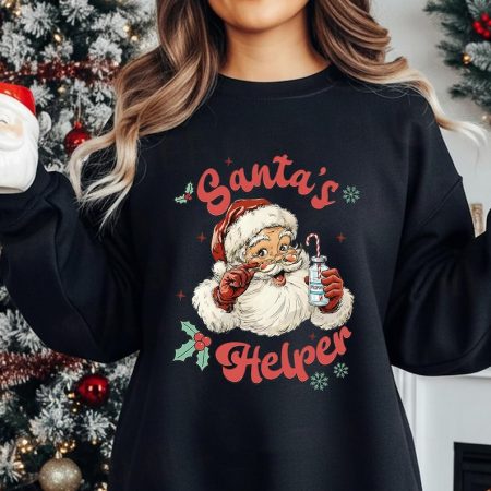 Santa's Helper Funny Retro Propofol Milk of Amnesia Xmas Holiday CRNA Shirt, ICU Nurse Christmas Shirt Ugly Micu, Christmas Nurse Shirt