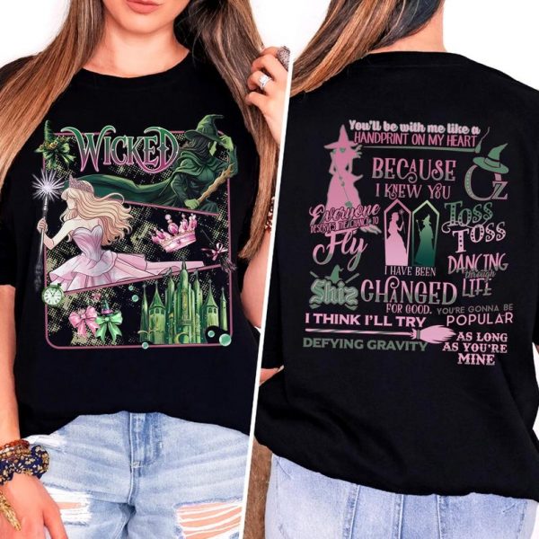 Wicked Movie 2Sided Comfort Colors Shirt, Defy Gravity Broomstick Magic Wand Sweatshirt, Witch Pink and Green Shirt, Wizard Movie Fan Tee
