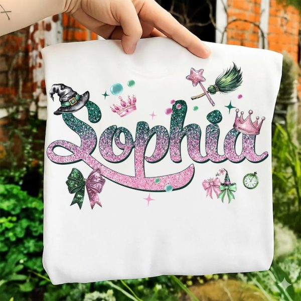 Personalized Wicked Comfort Colors Shirt, Custom Name Wicked Musical Movie Changed For Good, Defy Gravity Broomstick, Pink Green Wizard