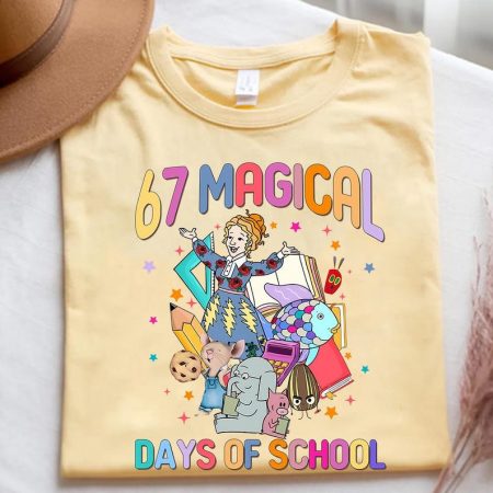 67 Magical Days of School Comfort Colors Shirt, The Magic School Bus Shirt, Teacher Viral Meme Christmas Shirt, Six Seven Meme Gift