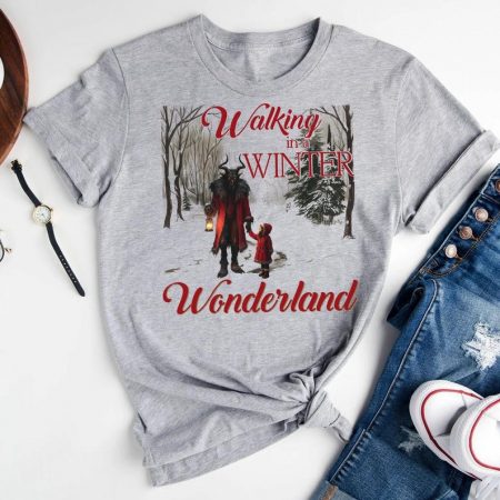 Vintage Walking In A Winter Wonderland Christmas Shirt, Krampus Winter Wonderland Comfort Colors Shirt, Creepy Dark Holiday Horror