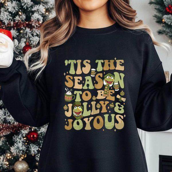 Comfort Colors Tiny Tim Kermit The Frog Robin Tis The Season To Be Jolly And Joyous Shirt, Muppet Christmas Carol, Disney Xmas Holiday Tee