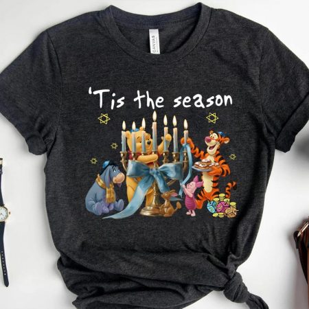 Winnie The Pooh Hanukkah Menorah Shirt,Tis The Season Christmas, Disney Jewish Holiday Tee, Pooh Bear and Friends Festival Of Lights Outfit